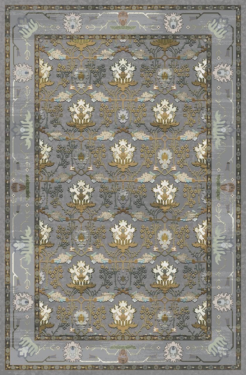 زیر سفره ای مخمل پورشه طرح سنتی خاکستری بژ فرمهر کد tbt-f13891