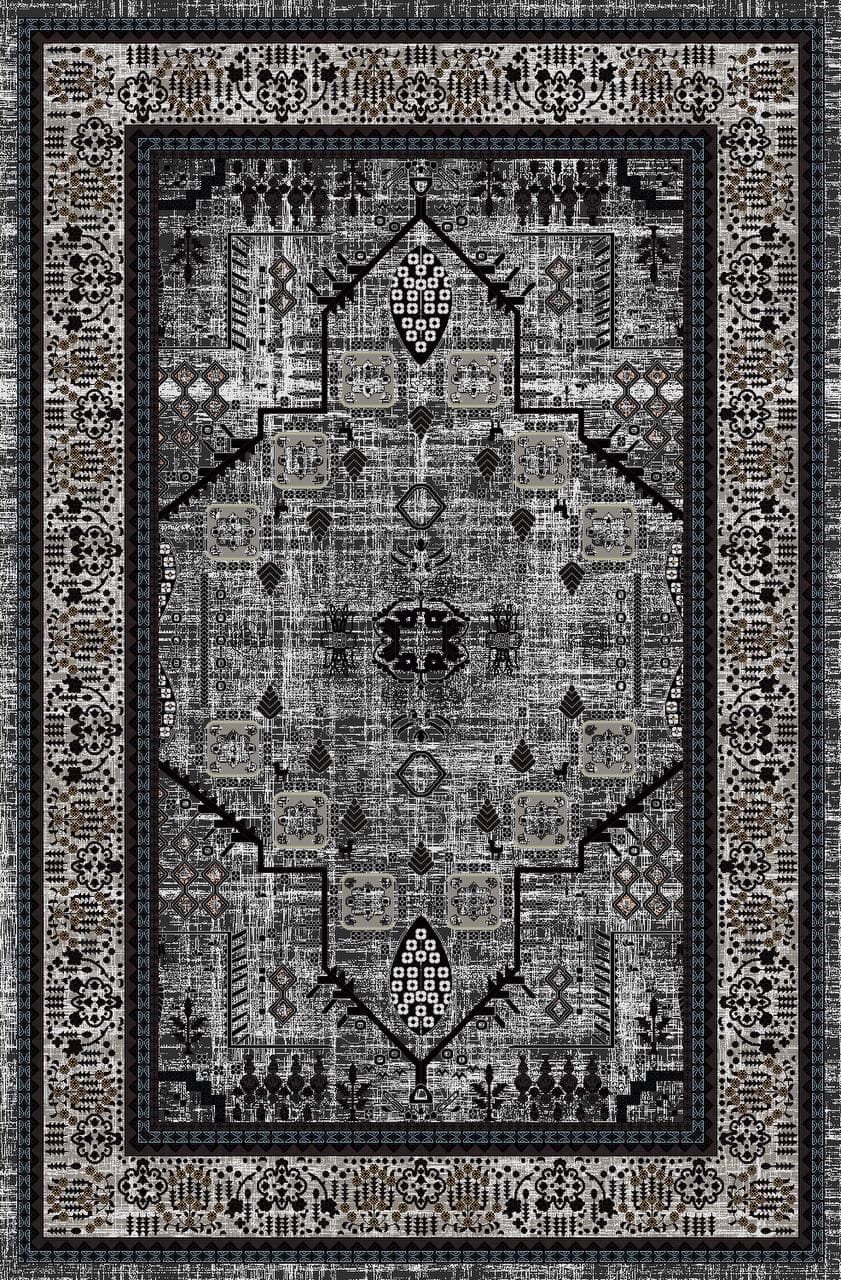 زیر سفره ای مخمل پورشه طرح سنتی خاکستری مشکی کد tbt-f13862