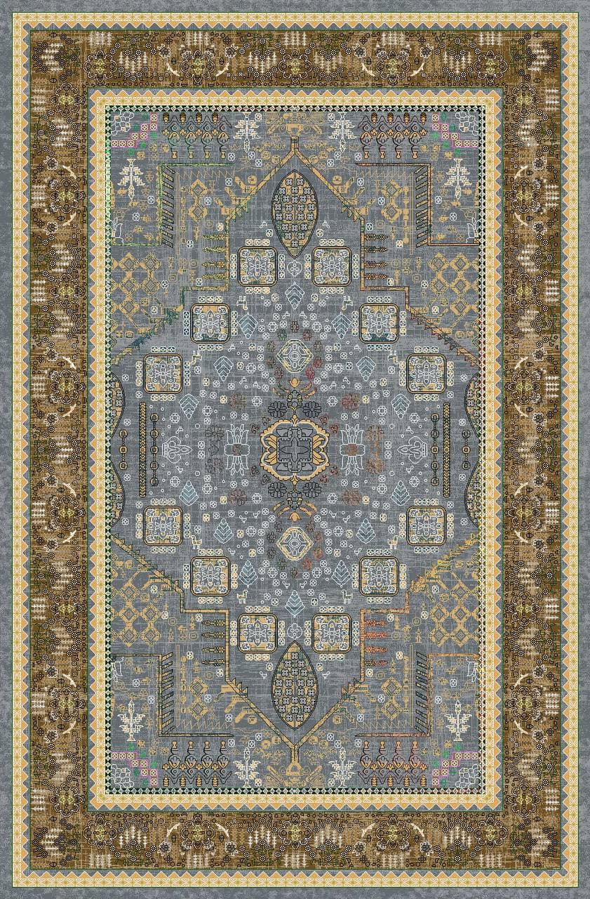 زیر سفره ای مخمل پورشه طرح سنتی بژ و قهوهای فرمهر کد tbt-f13851