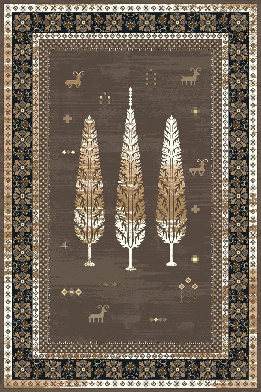 زیر سفره ای مخمل پورشه طرح سنتی قهوه‌ای برند فرمهر کد tbt-f13840