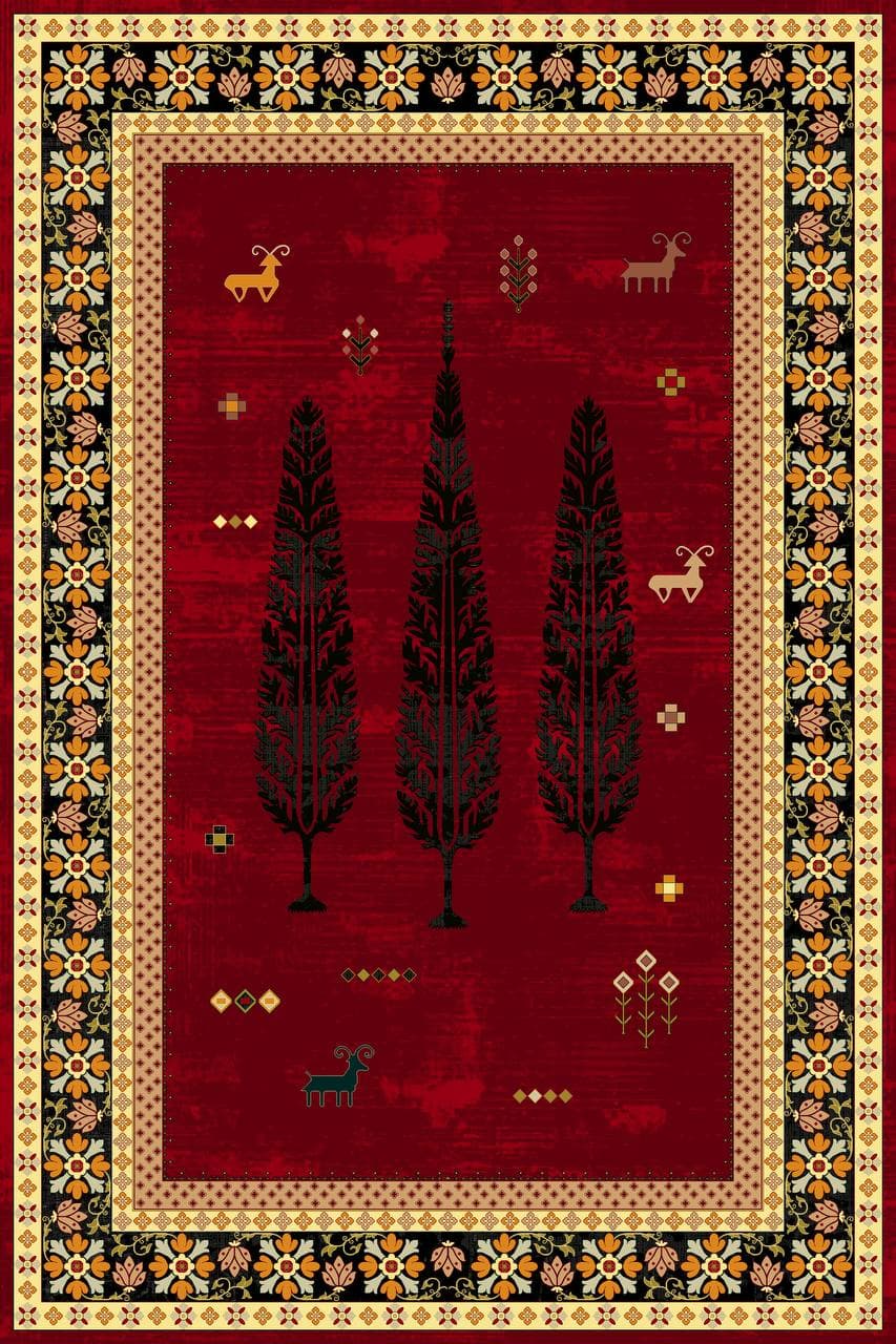 زیر سفره ای مخمل پورشه طرح سنتی با حاشیه گلدار قهوه‌ای کد tbt-f13838