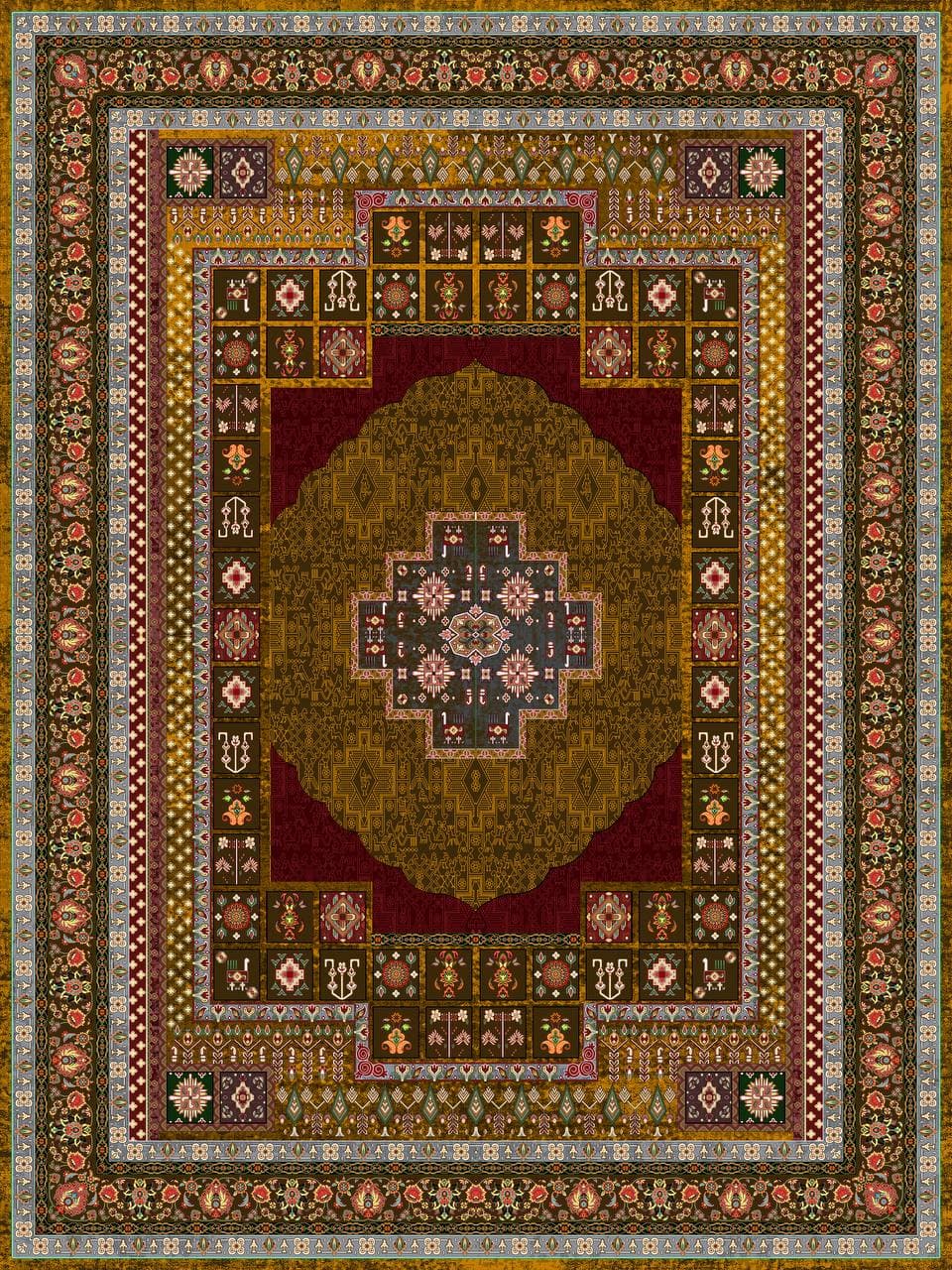 زیر سفره ای مخمل پورشه طرح سنتی قهوه‌ای فرمهر کد tbt-f13836