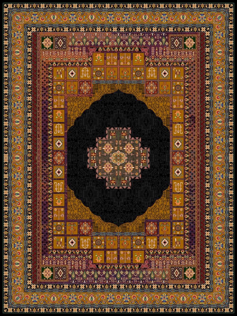 زیر سفره ای مخمل پورشه طرح سنتی قهوه‌ای مشکی فرمهر کد tbt-f13833