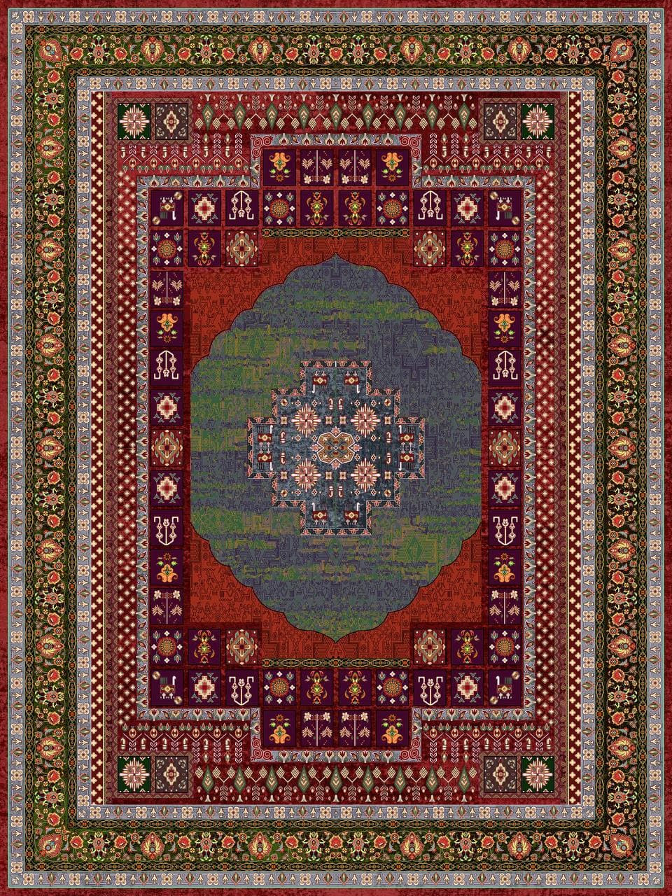 زیر سفره ای مخمل پورشه طرح سنتی چند رنگ فرمهر کد tbt-f13829