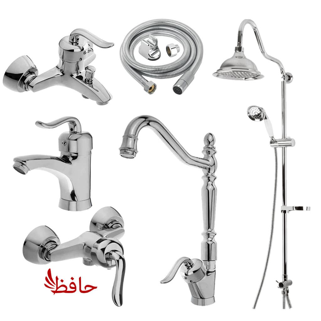ست شیرآلات قاجاری کروم ۶ تیکه با علمک شیپوری