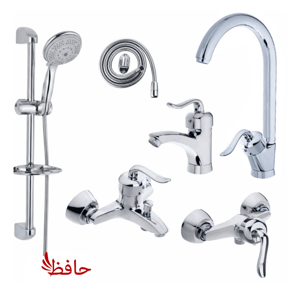 ست 6 تیکه شیرآلات قاجاری کروم علم دوش 2 کاره