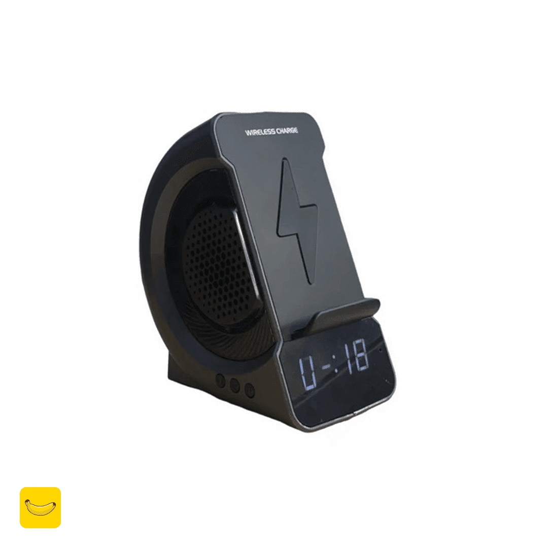 هولدر موبایل همراه با شارژر وایرلس و اسپیکر و ساعت دیجیتال مدل sam02