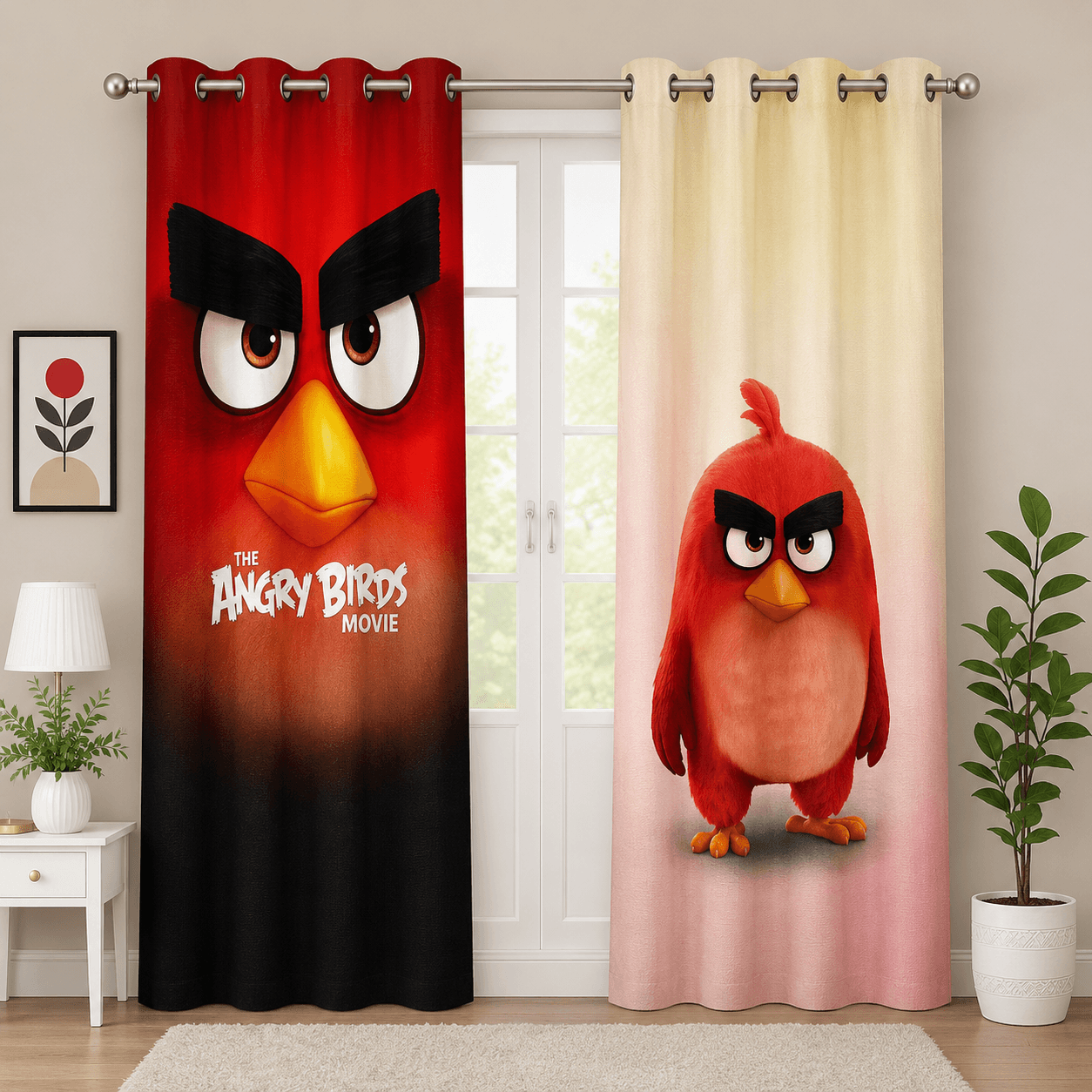 پرده پانچی چاپی اتاق کودک پسرانه مدل angry birds
