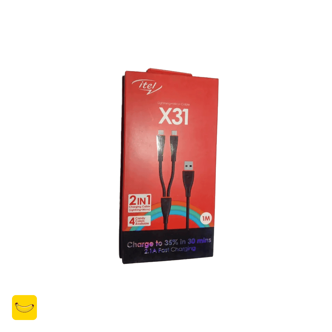کابل شارژر دوکاره usb به لایتنینگ و میکرو برند itel مدل X31 — تصویر ۲