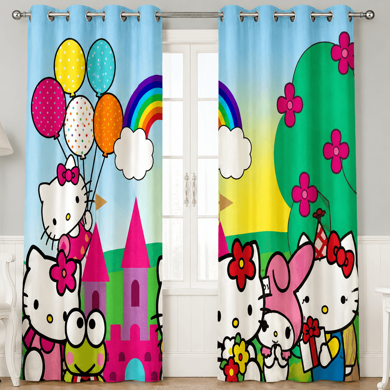 پرده پانچی چاپی اتاق کودک مدل کیتی Kitty و خانواده