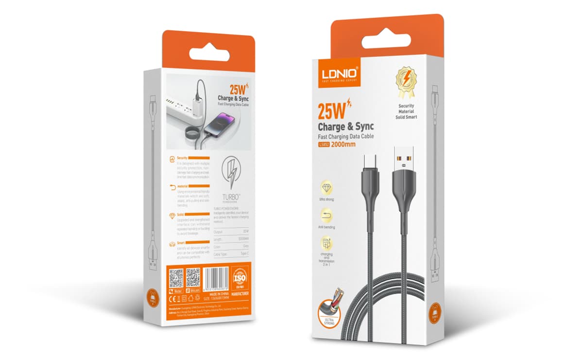 کابل الدینیو 25 وات تایپ سی فست شارژ Ldinio Ls852 — تصویر ۴