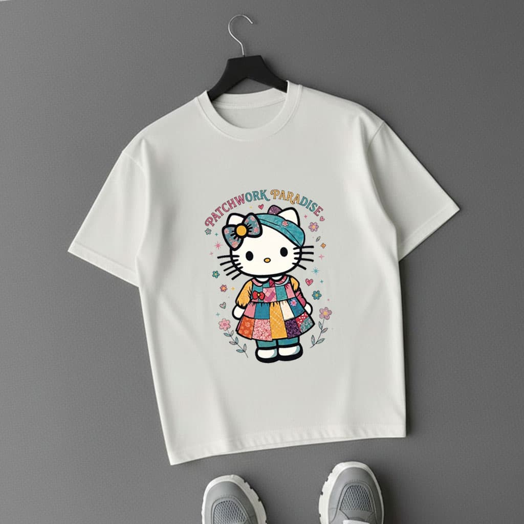 تیشرت دخترانه و زنانه طرح Colorful Kitty | جنس دونخ پنبه | رنگ سفید