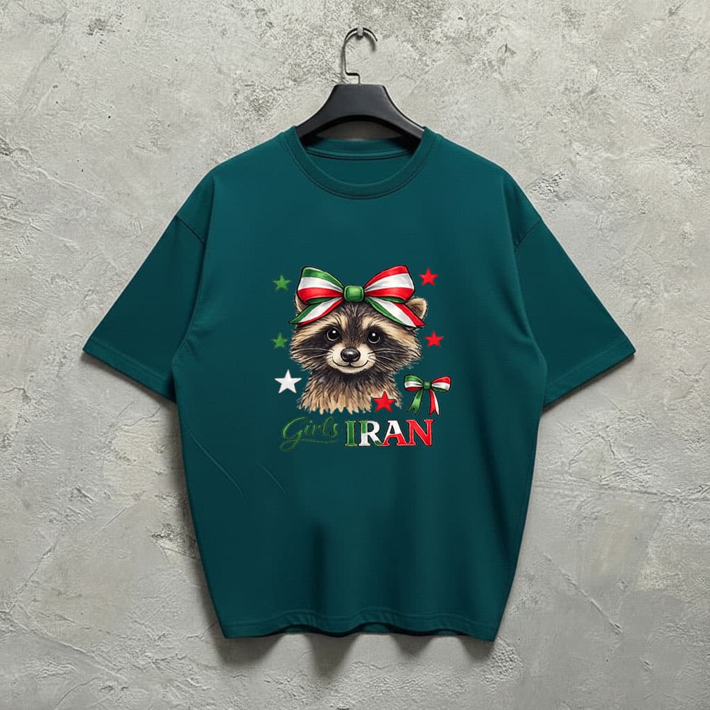 تیشرت دخترانه و زنانه طرح Raccoon Iran | چاپ باکیفیت DTF | رنگ سبز