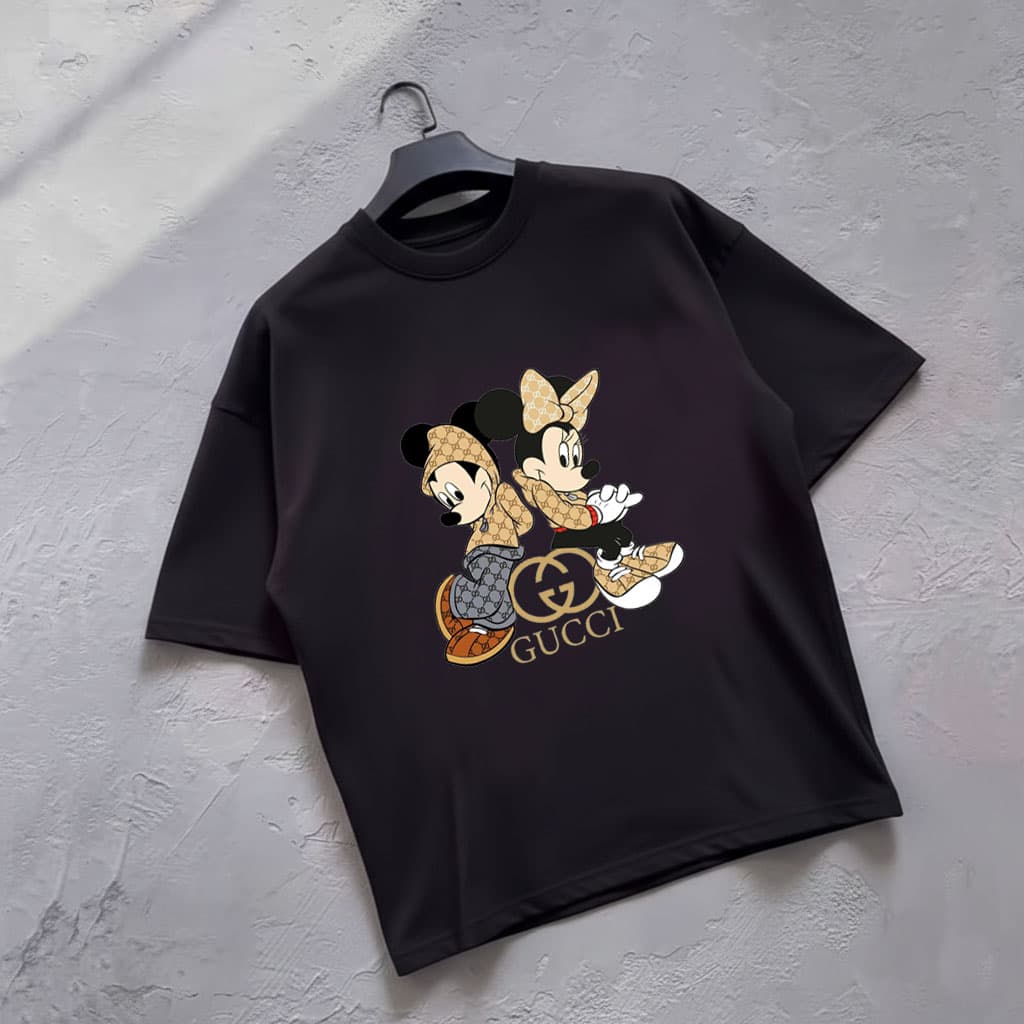 تیشرت دخترانه و زنانه طرح Mickey & Minnie | برش باکسی | رنگ مشکی