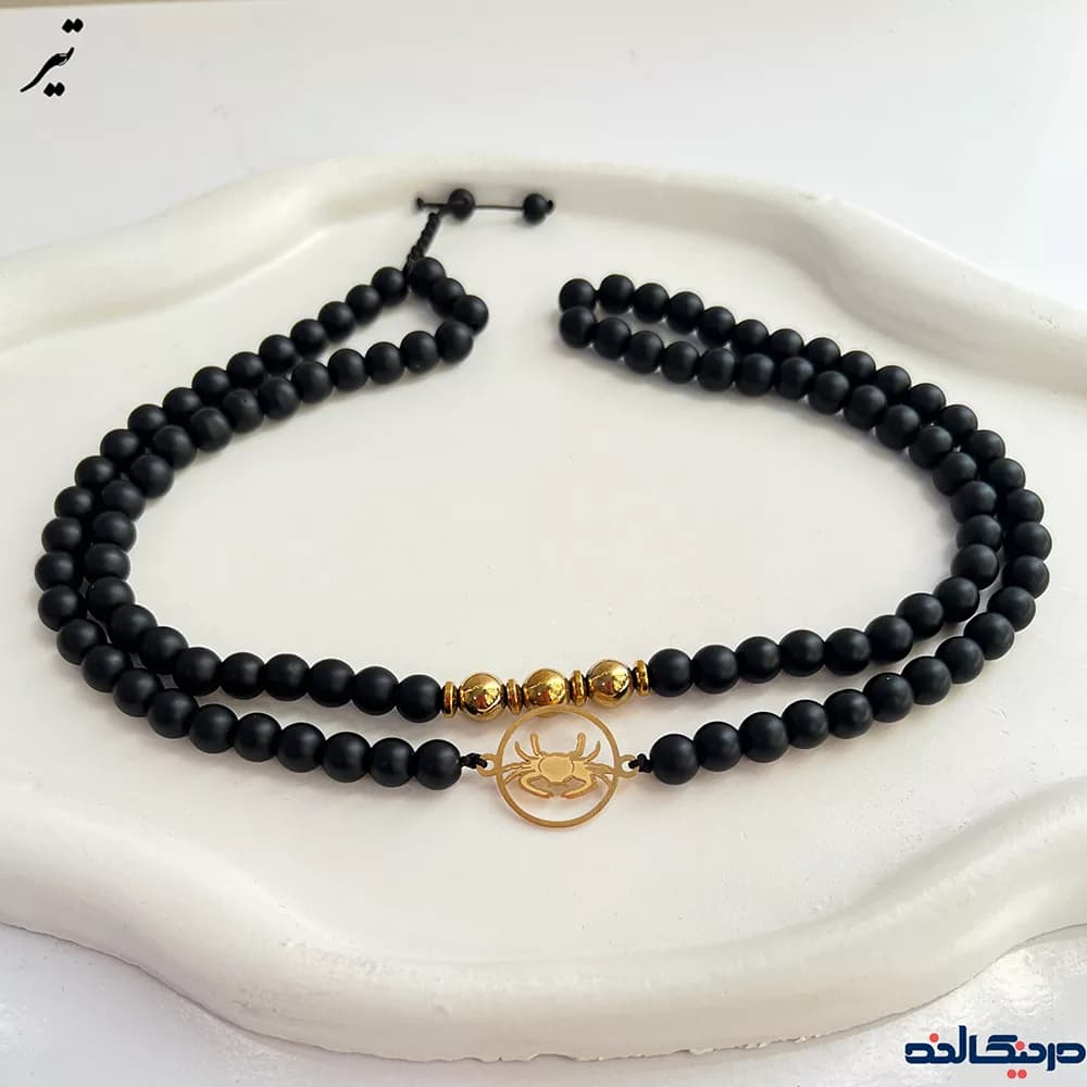 گردنبند سنگی ماه تولد تیر + استیل رنگ ثابت — تصویر ۲