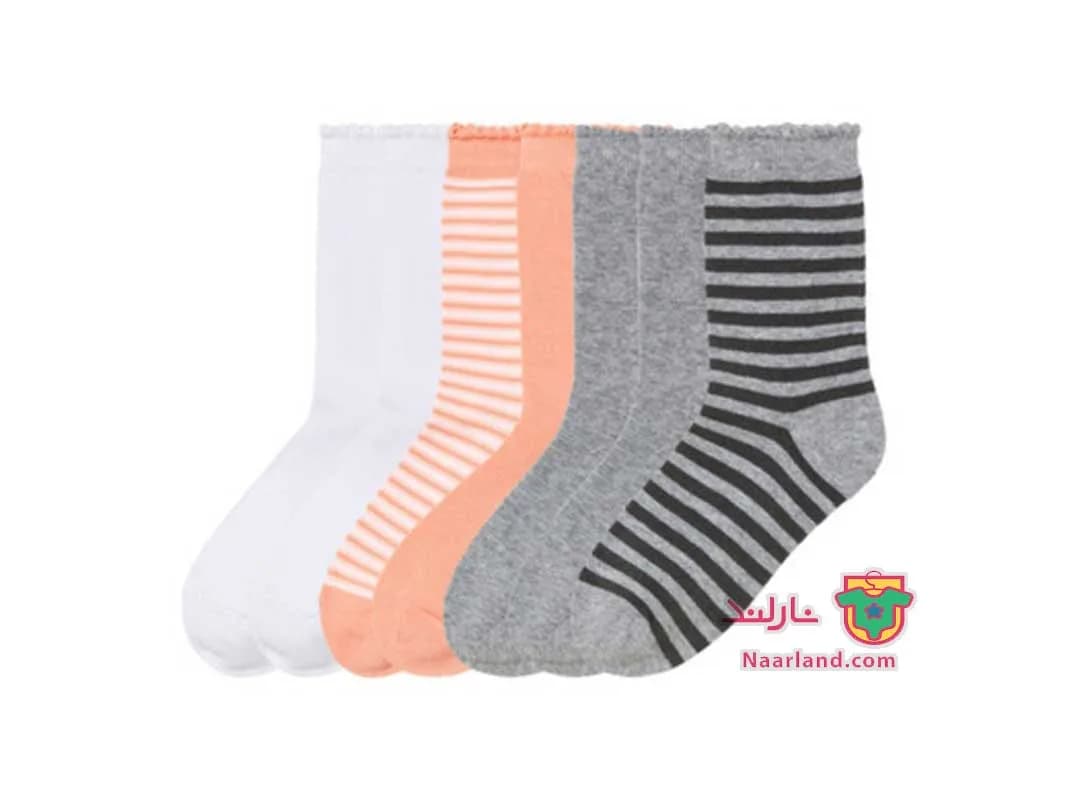 مجموعه ۷ جفتی جوراب ساق دار Pepperts آلمان سفید گلبهی خاکستری راه راه