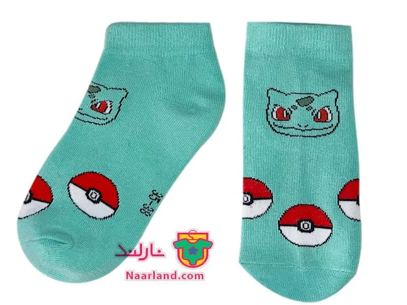 مجموعه ۵ جفتی جوراب نخی رنگی طرح Pokemon صورتی زرد سبز ابی نارنجی — تصویر ۵