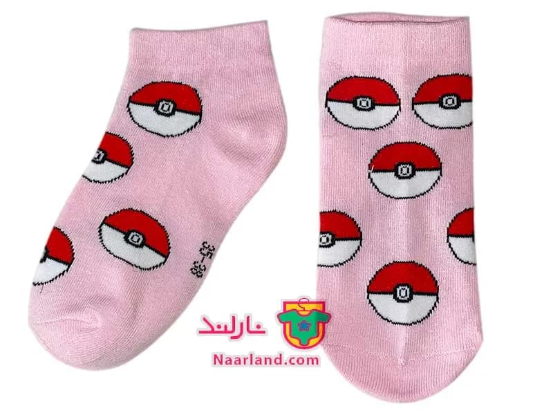 مجموعه ۵ جفتی جوراب نخی رنگی طرح Pokemon صورتی زرد سبز ابی نارنجی — تصویر ۴