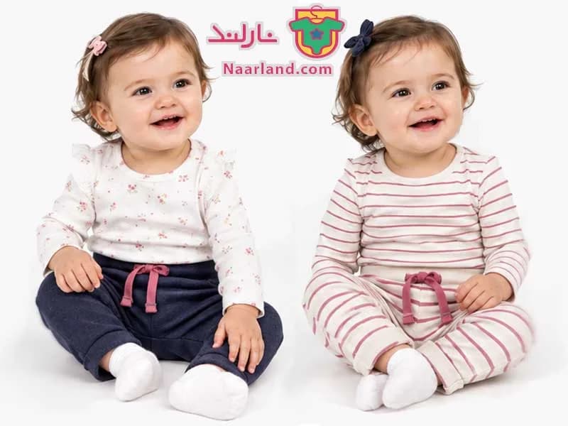 مجموعه ۲ عددی شلوار دورس نوزادی لوپیلو سرمه ای سفید صورتی راه راه — تصویر ۲