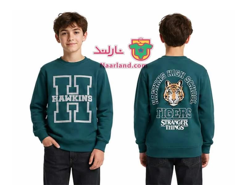 بلوز دورس داخل کرکی Stranger Things آلمان سبز یشمی طرح ببر — تصویر ۲