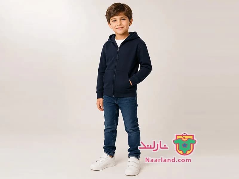 سویشرت کلاه دار دورس داخل کرکی Smart Start آلمان سرمه ای ساده — تصویر ۲