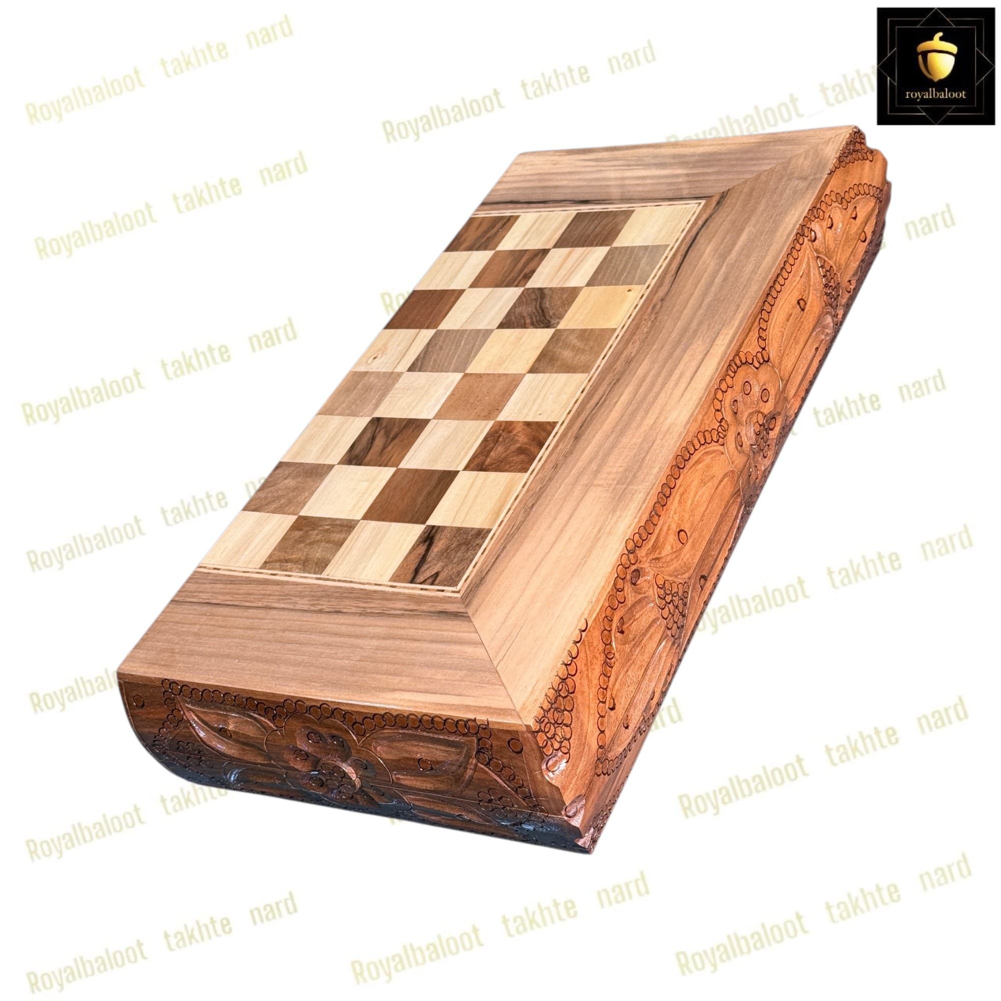 تخته نرد و شطرنج چوبی رگه طبیعی کد 672 — تصویر ۲