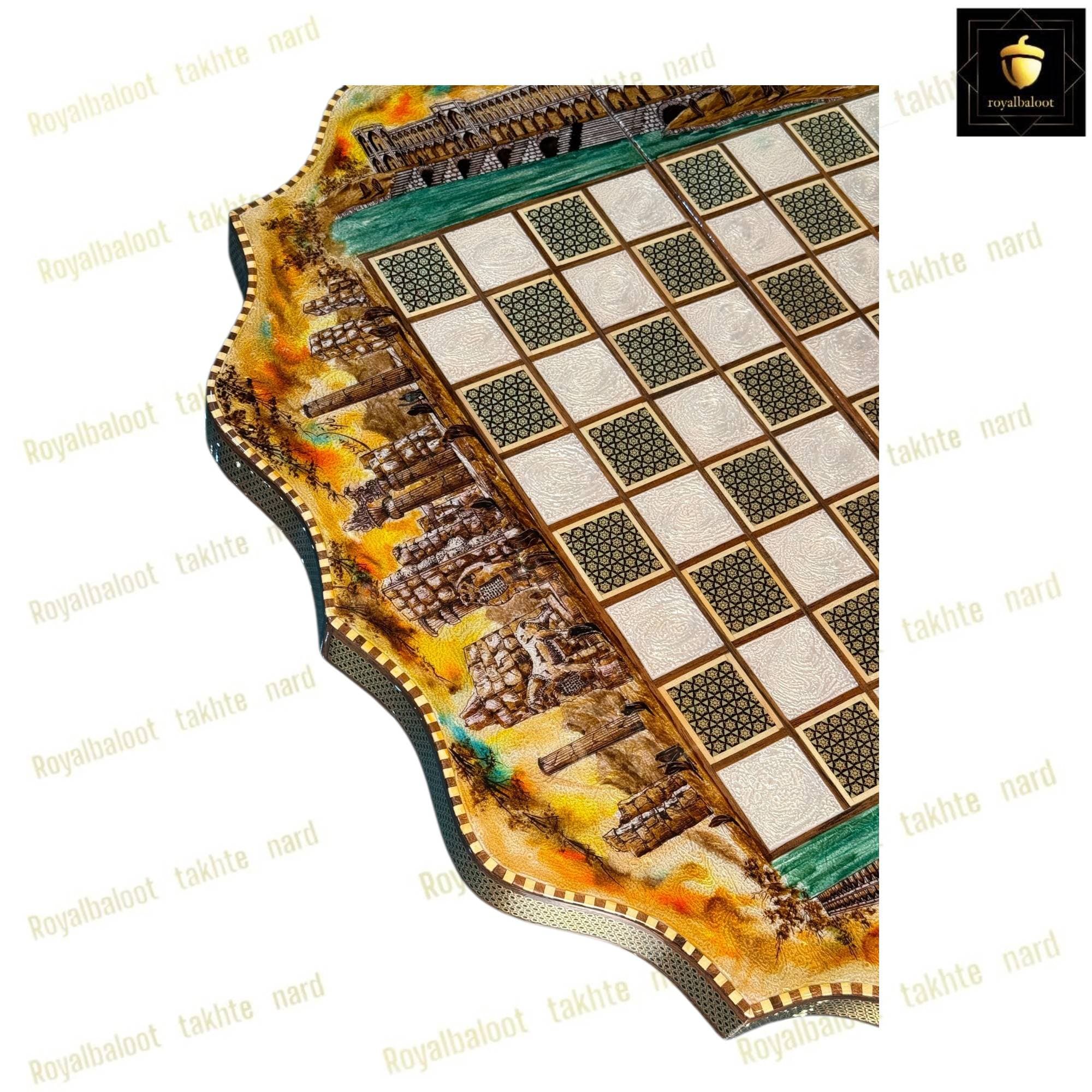تخته نرد و شطرنج خاتم مدل خورشیدی کد 670 — تصویر ۷