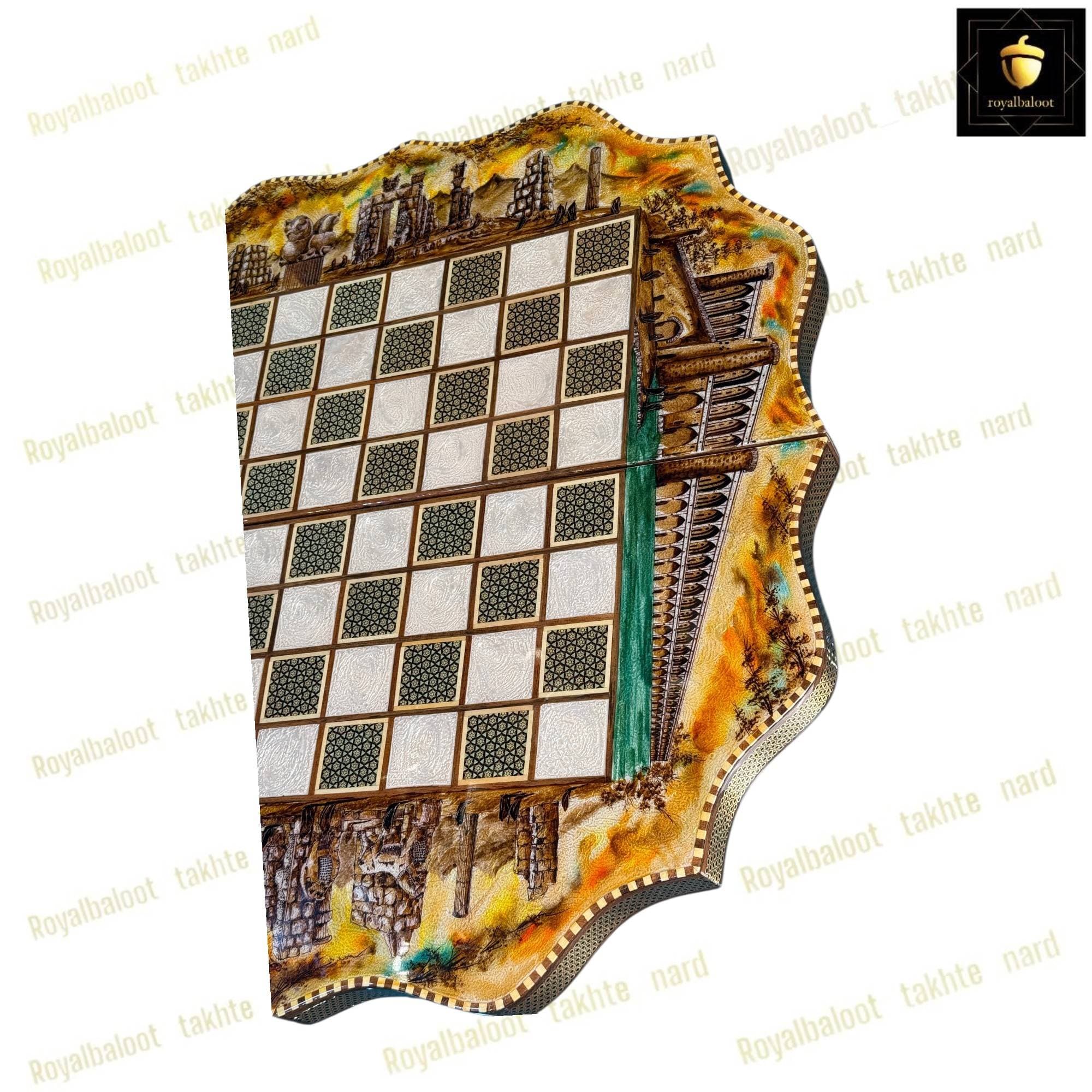 تخته نرد و شطرنج خاتم مدل خورشیدی کد 670 — تصویر ۸