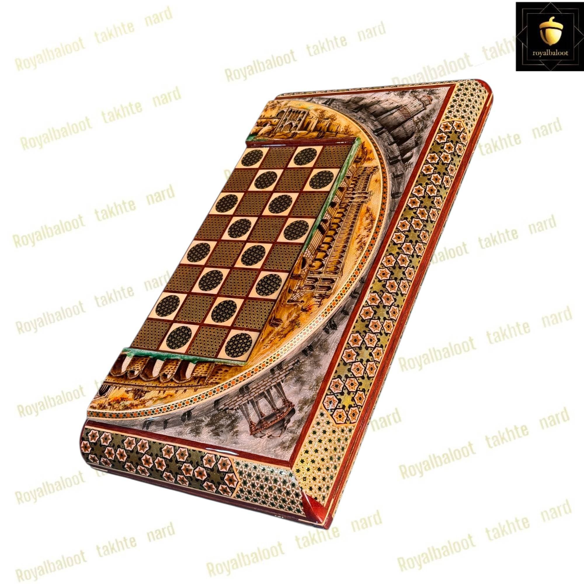 تخته نرد و شطرنج خاتم کاری و نقاشی ابنیه کد 666 — تصویر ۳