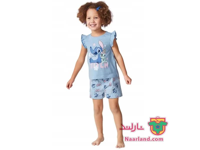 ست تیشرت شلوارک دخترانه Stitch آلمان آبی آسمانی طرح لیلو و استیچ — تصویر ۲