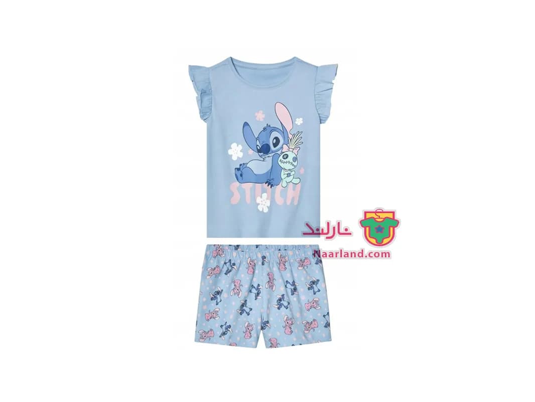 ست تیشرت شلوارک دخترانه Stitch آلمان آبی آسمانی طرح لیلو و استیچ