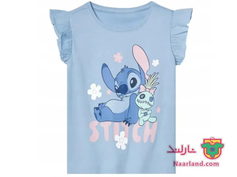 ست تیشرت شلوارک دخترانه Stitch آلمان آبی آسمانی طرح لیلو و استیچ — تصویر ۳