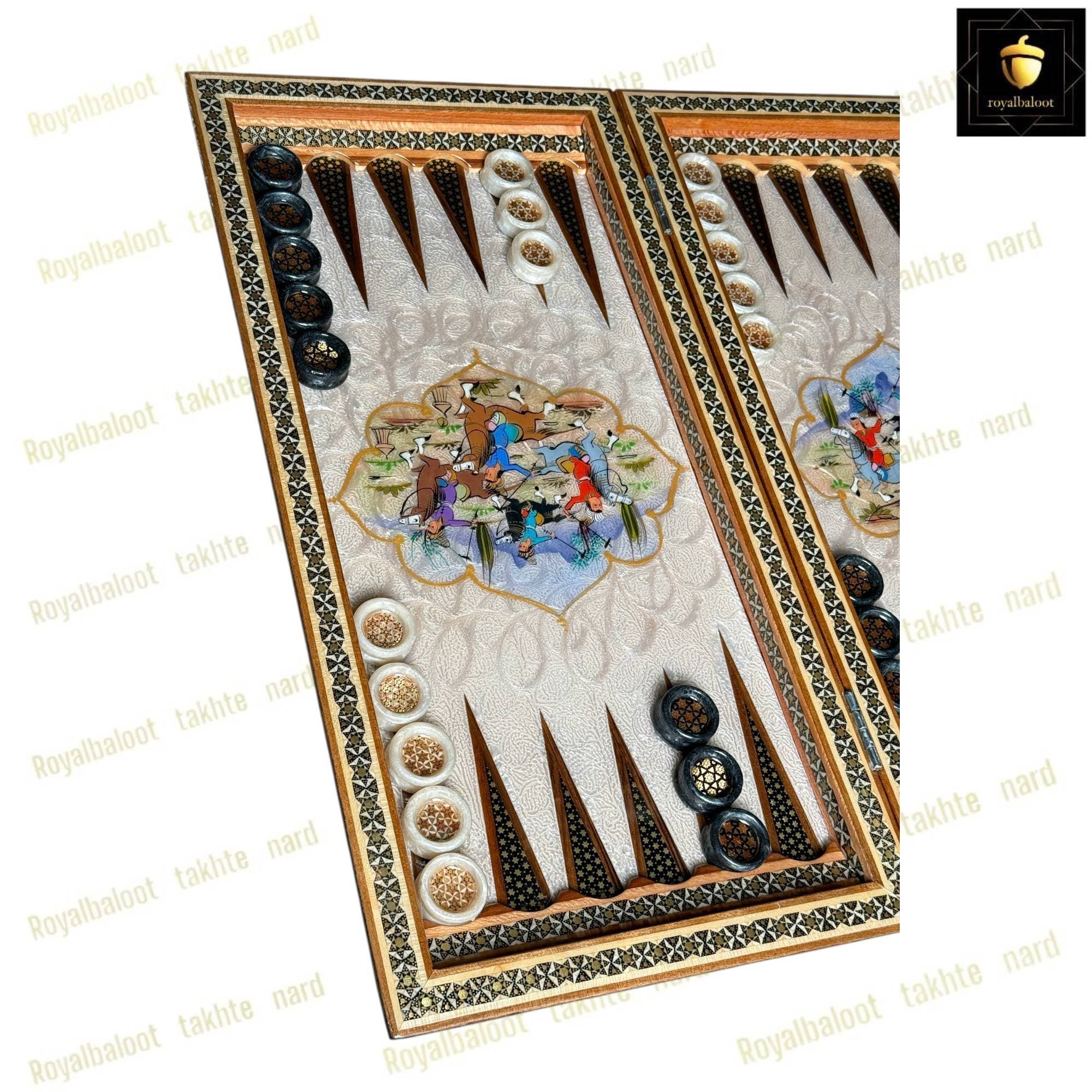 تخته نرد و شطرنج خاتم نقاشی چوگان و رخ کد 654 — تصویر ۴