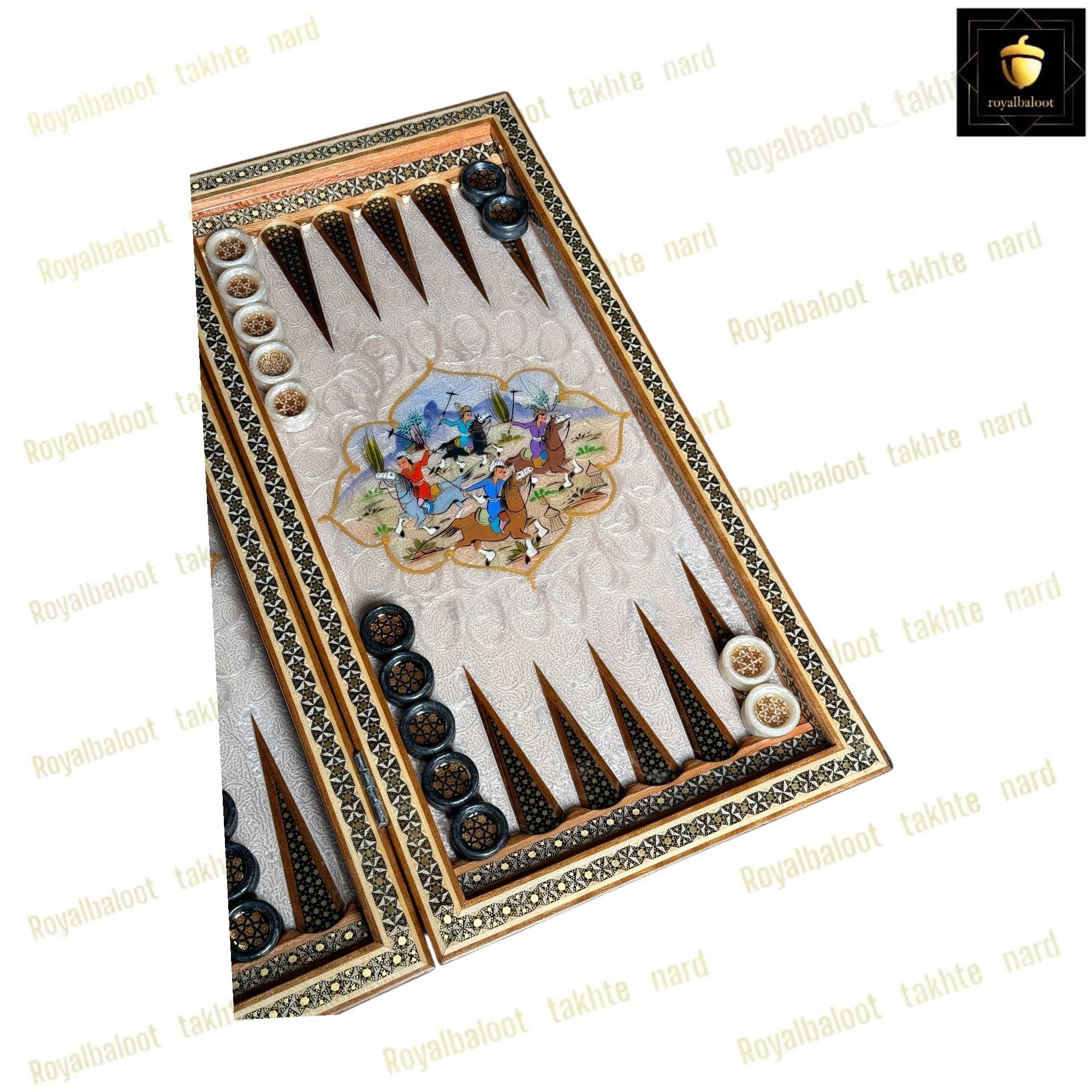 تخته نرد و شطرنج خاتم نقاشی چوگان و رخ کد 654 — تصویر ۵