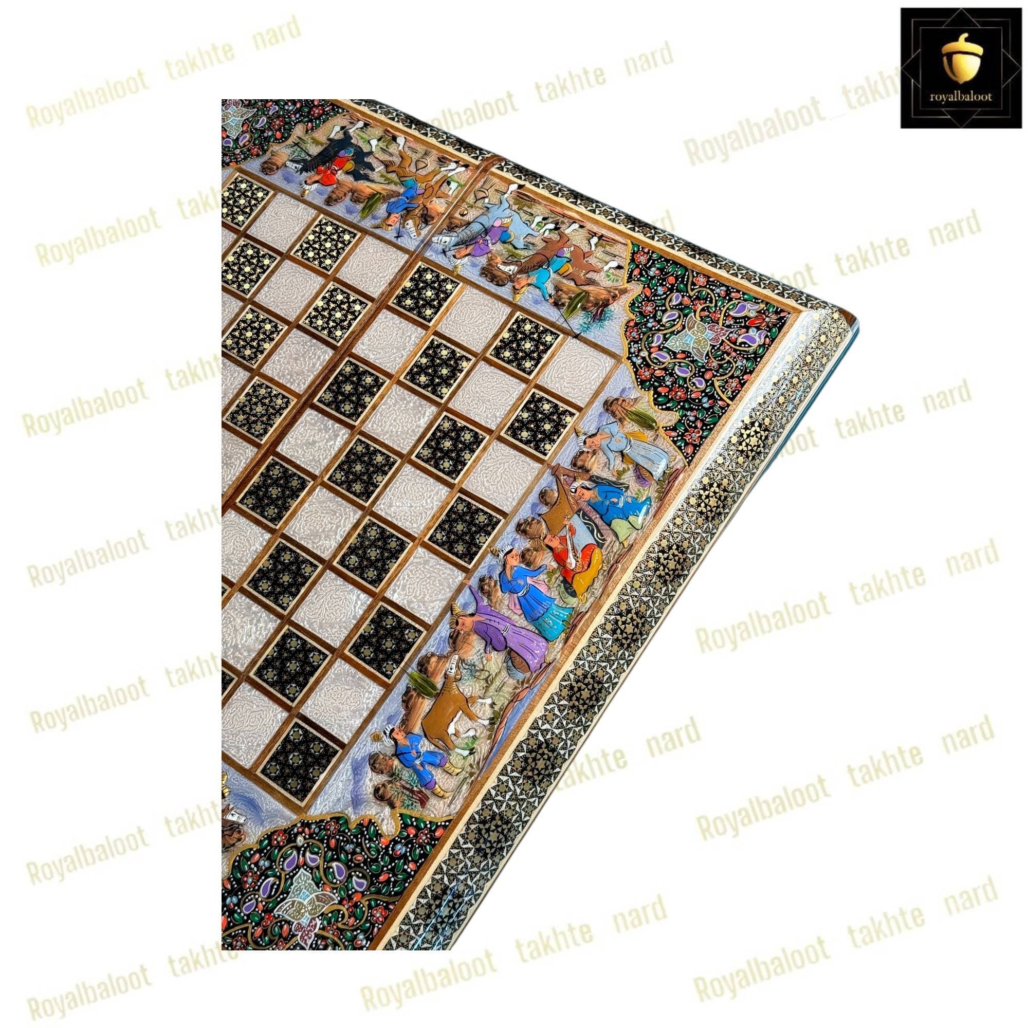 تخته نرد و شطرنج خاتم نقاشی چوگان و رخ کد 654 — تصویر ۸