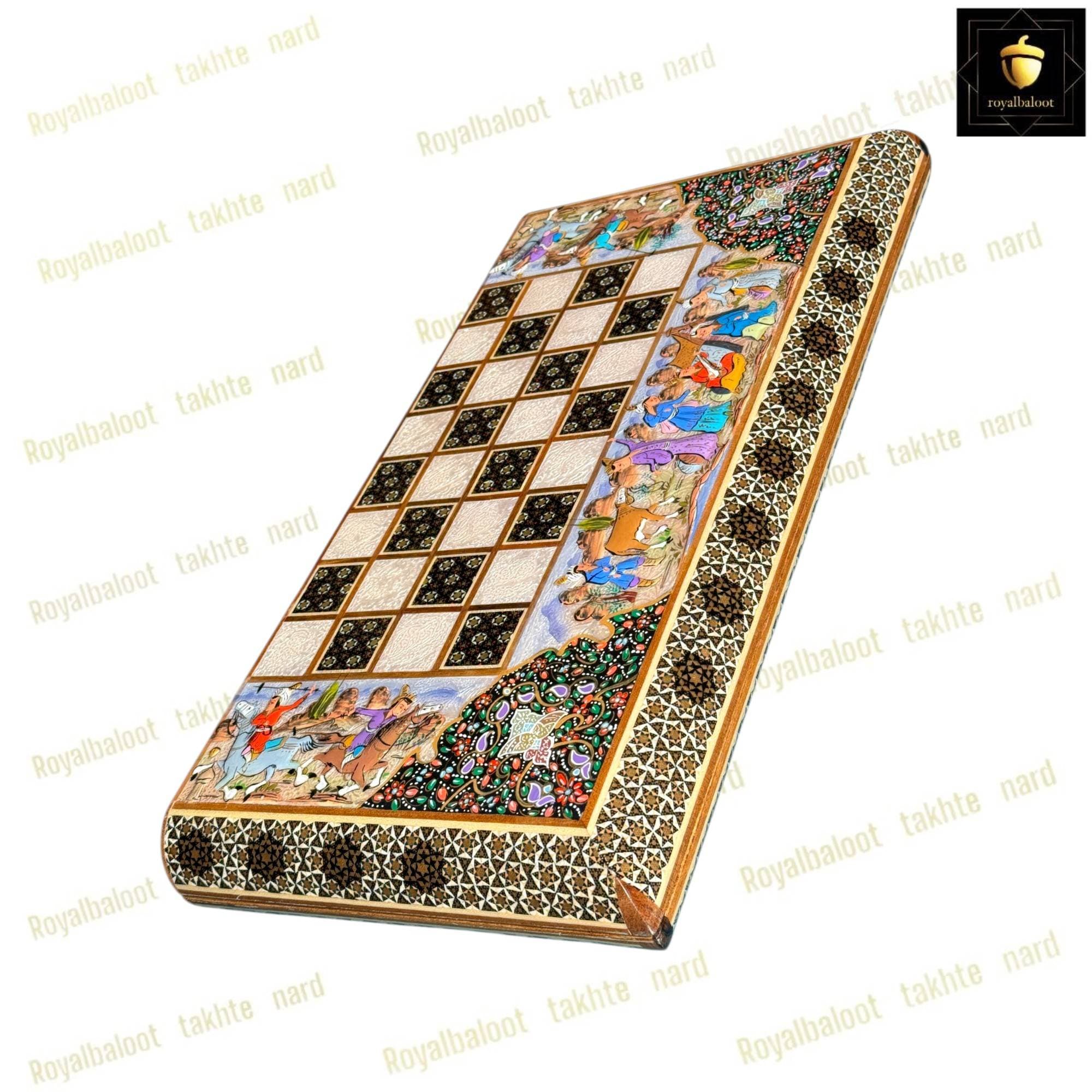 تخته نرد و شطرنج خاتم نقاشی چوگان و رخ کد 654