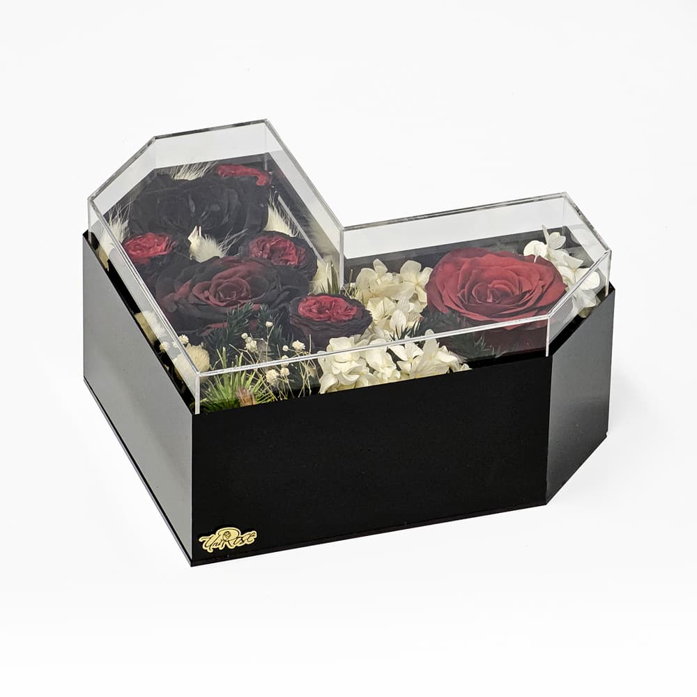 باکس گل رز جاودان مدل رایلین قرمز مشکی (RedBlack)