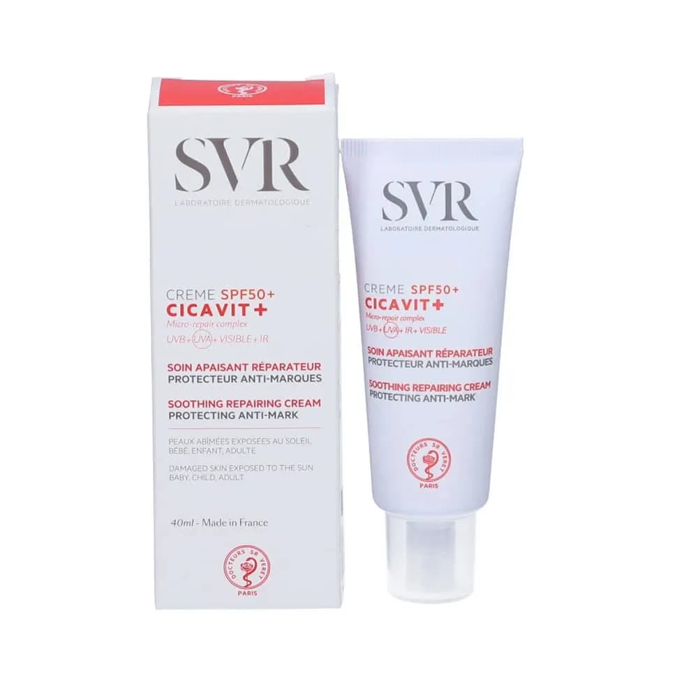 کرم ضدآفتاب ترمیم کننده والتیام بخش اس وی آر SVR مدل Cicavit+ حجم 40 میل اصل فرانسه