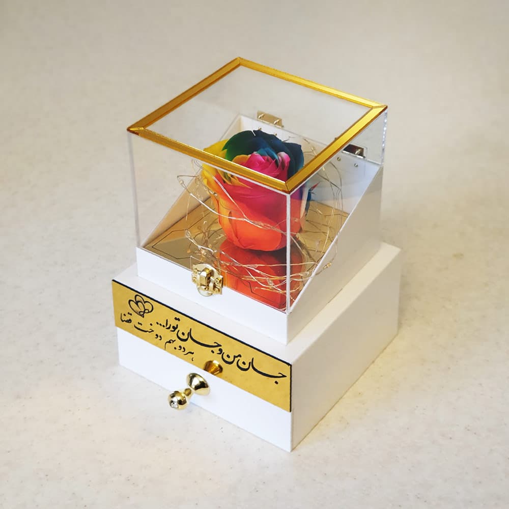 باکس گل رز جاودان مدل گنجینه کشودار سفید — تصویر ۶