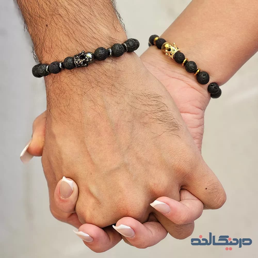 دستبند ست نیم تاج سواروسکی و سنگ لاوا | رنگ ثابت