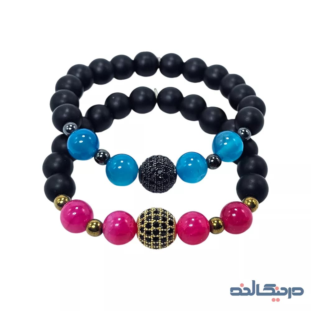 دستبند ست عقیق و گوی سواروسکی + استیل رنگ ثابت — تصویر ۳