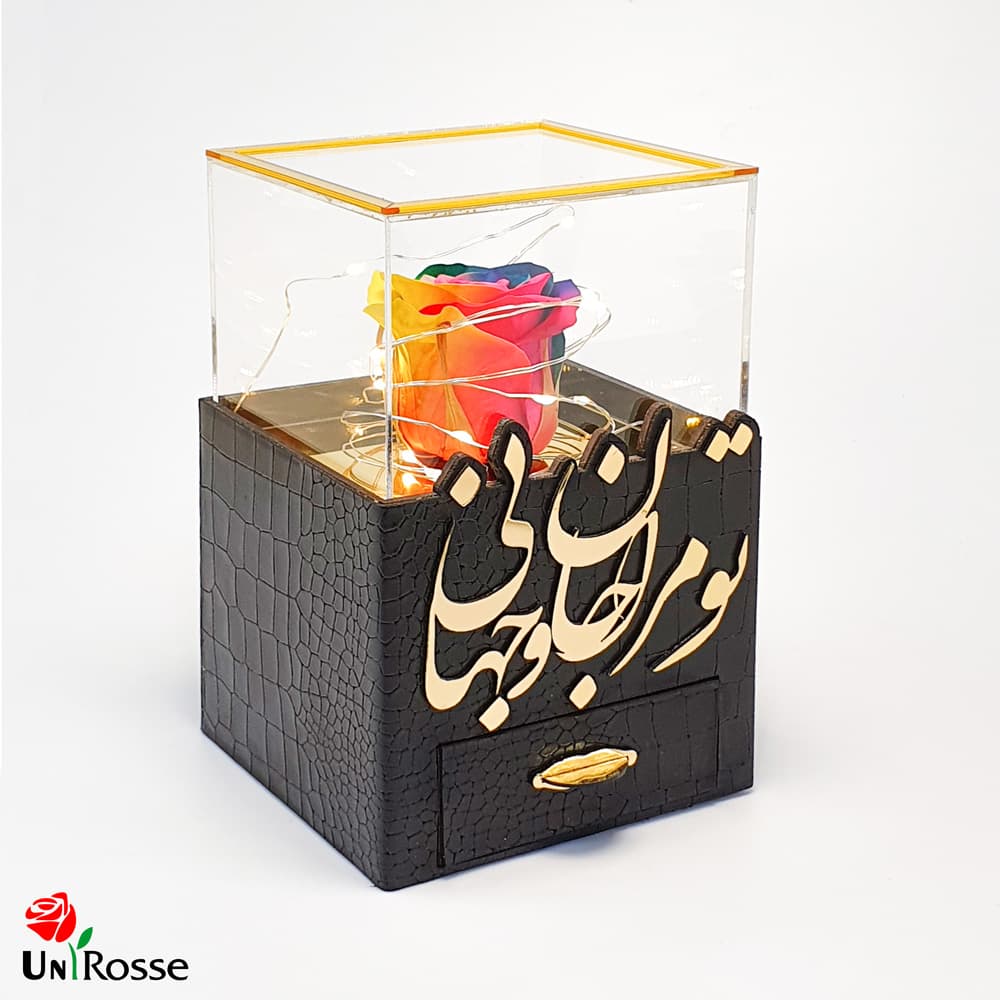 باکس گل رز جاودان مدل چرمی کشودار