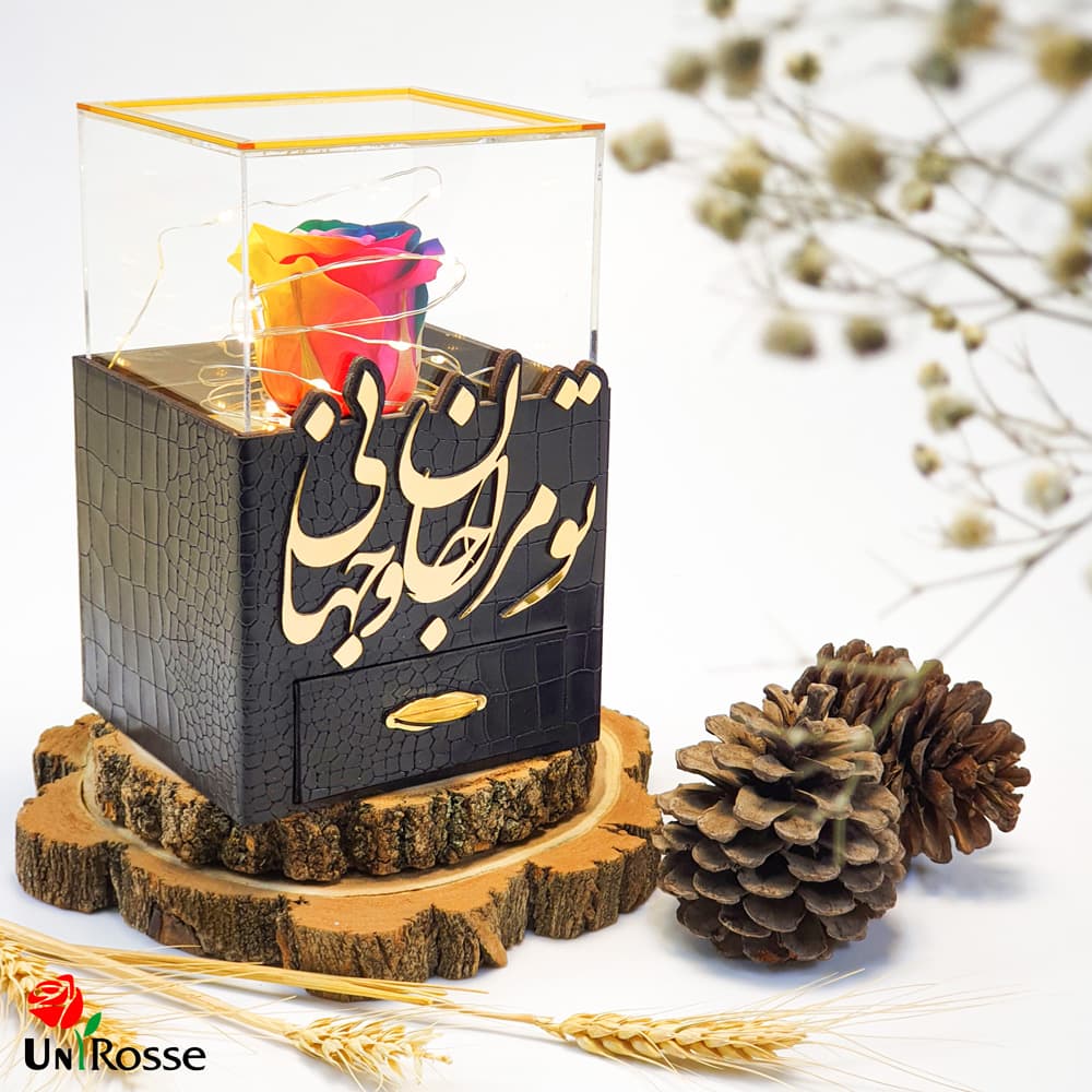 باکس گل رز جاودان مدل چرمی کشودار — تصویر ۲