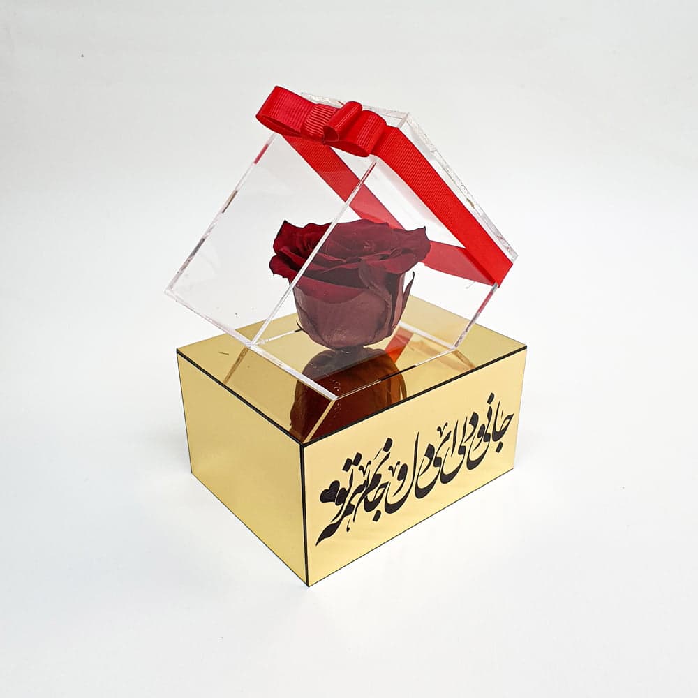 باکس گل رز جاودان مدل دلژین طلایی — تصویر ۲