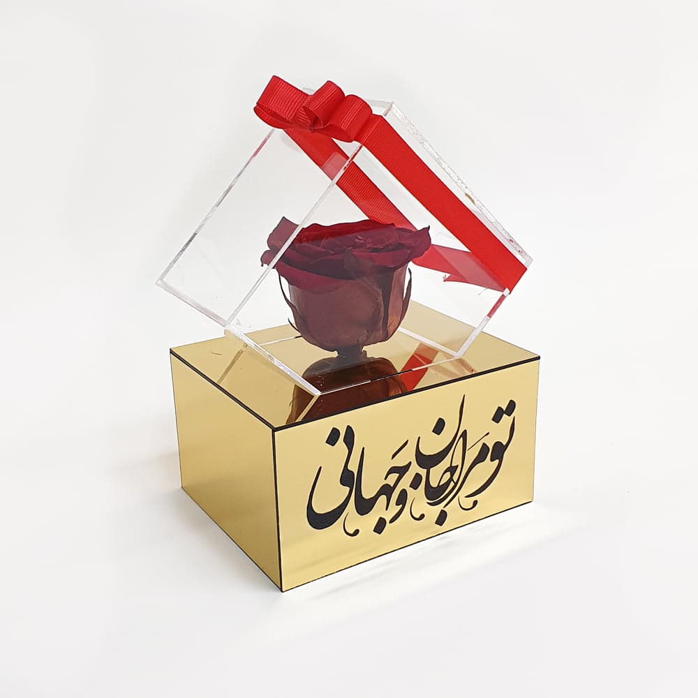 باکس گل رز جاودان مدل دلژین طلایی