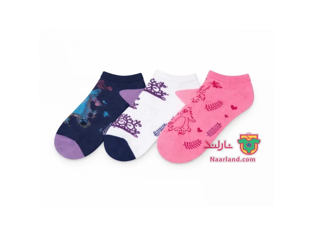 مجموعه 3 جفتی جوراب نخی Stitch طرح لیلو و استیچ سرمه ای سفید صورتی