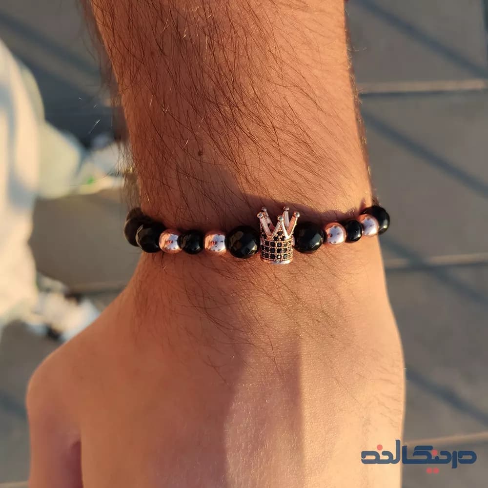دستبند تاج سواروسکی رزگلد + با سنگ طبیعی — تصویر ۳