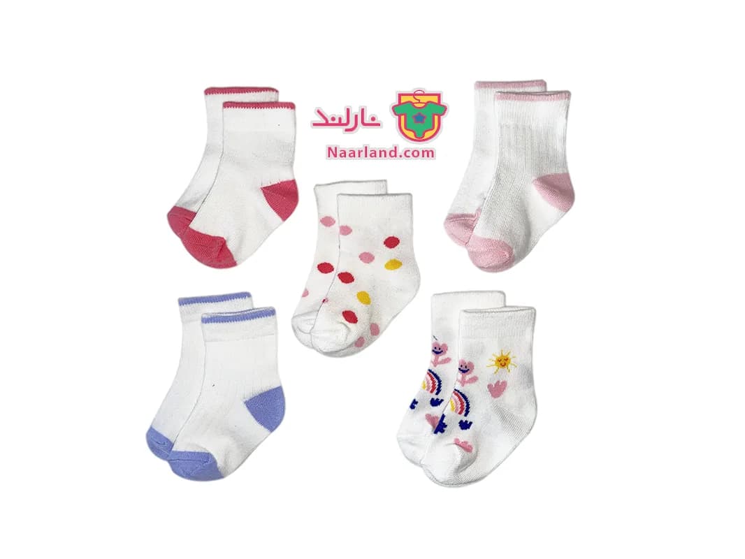 مجموعه 5 جفتی جوراب نخی نوزادی دخترانه Lupilu سفید
