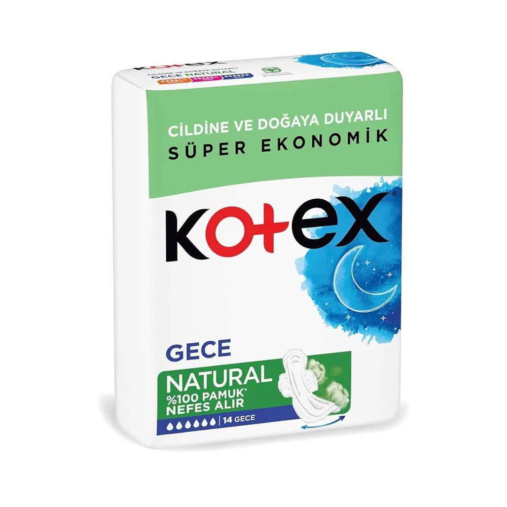 نوار بهداشتی کوتکس Kotex ویژه شب ضد حساسیت مدل NATURAL بسته 14 عددی اورجینال
