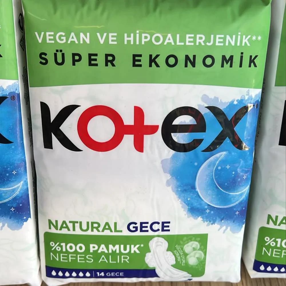 نوار بهداشتی کوتکس Kotex ویژه شب ضد حساسیت مدل NATURAL بسته 14 عددی اورجینال — تصویر ۷